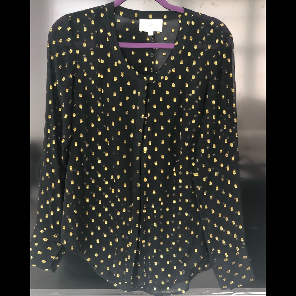 Sheer silk gold black dot blouse